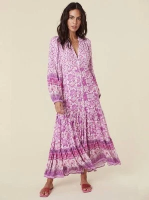 $100 • Buy SPELL Womens Designer Mossy Button Through Gown Maxi Dress  Lilac Pink Medium