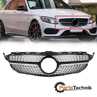 Diamond Grille W/O Camera Hole For 2015-2018 Mercedes-Benz W205 C200 C300 C180 • $54.14