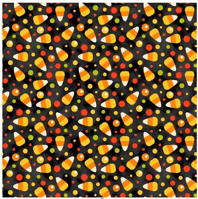 David Tex 1 Yard Precut - CANDY CORN On Black Print 100% Cotton Quilt Fabric • $9.26