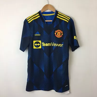 Adidas Manchester United 2021/22 Third Kit Junior 15-16 Years Blue Black B58 • £14.99