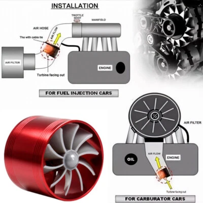 $26.39 • Buy US STOCK Car Air Intake Single Fan Turbine Gas Fuel Saver Turbo Supercharger RED