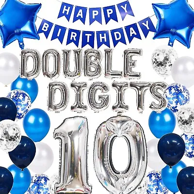 10th Birthday Decorations Blue For Boys Double Digits • £10.61