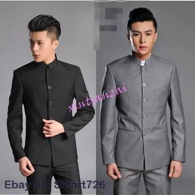 Mens Single Breasted Suit Mao Oriental Style Tunic Jacket Blazer Pants Suit New • $47.49