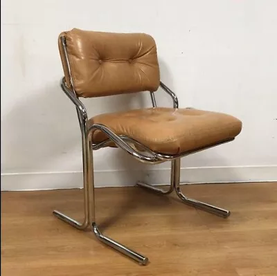 Jerry Johnson Vintage Tubular Chrome Chair Camel Leather Good Condition • $650