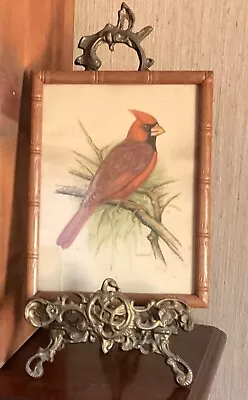 Vintage J. Gould Cardinal Bird Print Framed Bamboo Look Frame • $5