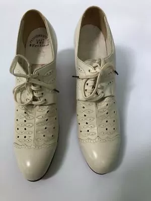 Vintage 40s Detailed White Leather Lace-up Oxfords Heels Granny Shoes Sz 6 N • $205.54