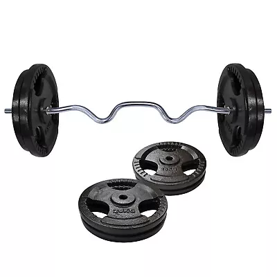 75kg - 120cm Super Curl Barbell Bar Weight Set + Ez Grip Cast Iron Weight Plate • $266.61