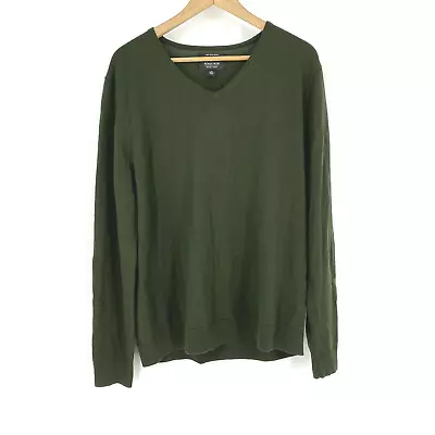 Nordstrom Sweater Size XL Mens Shop Green Merino Wool V Neck Pullover Knit • $22.49