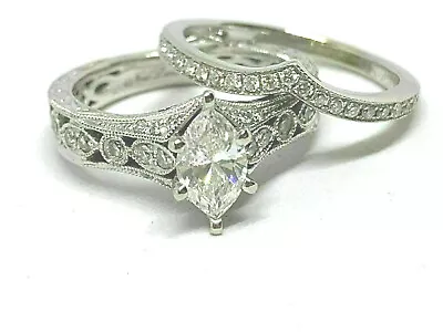 1.34Ct White Marquise Cut CZ Wedding Ring Set In Solid 925 Sterling Silver • $159.80