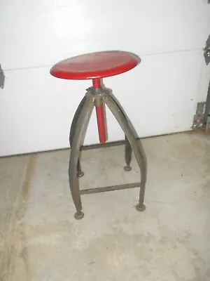 Vintage Metal Bar Or Garage Stool With Red Seat--- Nice And Sturdy • $229