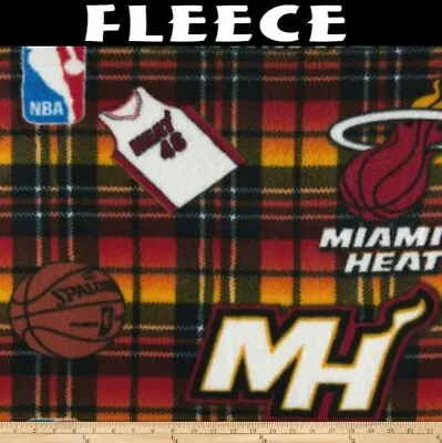 NBA Miami Heat Plaid Print Fleece Fabric By The Yard • $21.95