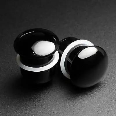 Black Pyrex Glass Single Flare Convex Plug | Glass Ear Gauges Stretchers • £7.19