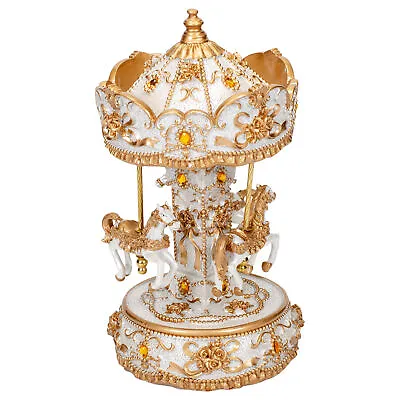 Gilded Gold Tone Horse Musical Carousel 10  Rotating Figure Plays Carousel Waltz • $30.95