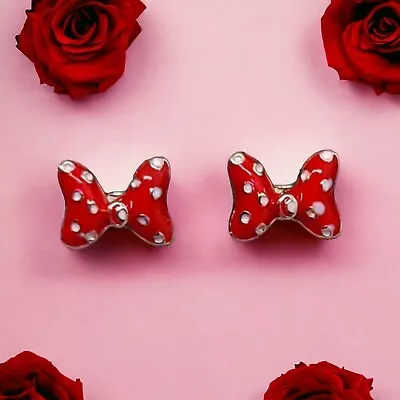 Kids Stud Earrings Red Polka Dot Bow Shaped Minnie Mouse Disney Fans Jewelry New • $18