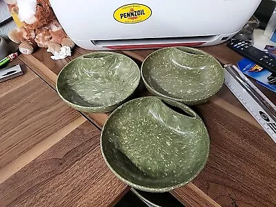 Vtg Aztec Melmac Dinnerware Green Confetti 6.5  Handled Salad Bowls (Set Of 3) • $34.20