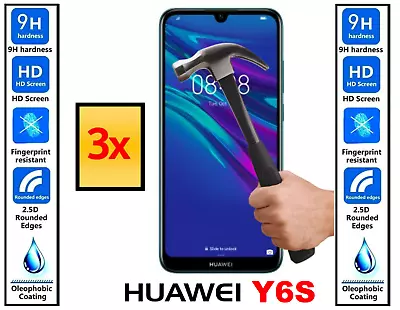 3x Genuine 100% Ultra HD TEMPERED GLASS Screen Protector For Huawei Y6S 2019 • £3.88
