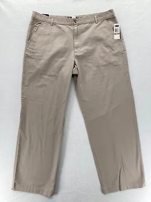 Chaps Mitchell Pants Mens 42x32 Beige Relaxed Fit Flat Front Chino Cotton Twill • $29.99