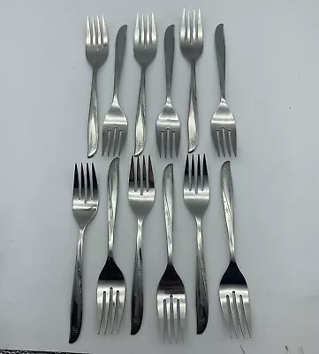 12 Vintage MCM Oneida Stainless Salad Forks Community Twin Star Starburst Atomic • $49.99