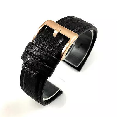 Black Leather Watch Strap Quick Release Band Rose Gold Steel Buckle #1526 • $14.95