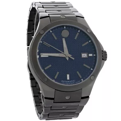Movado S.E. Mens Grey PVD Stainless Blue Dial Automatic Watch 0607553 • $1365