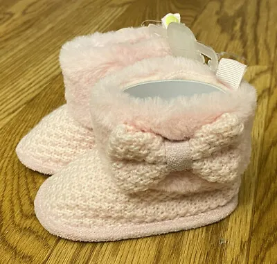 First Steps Infant Baby Girl Size 2 (3-6 Months) Pink Soft Bow Booties Boots • $11.35