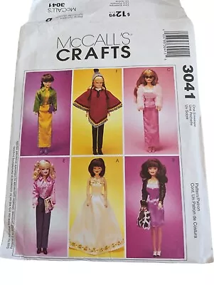 McCalls Sewing Pattern 3041 Fashion Doll Barbie Clothes Poncho Gown Dress Vtg • $9.99