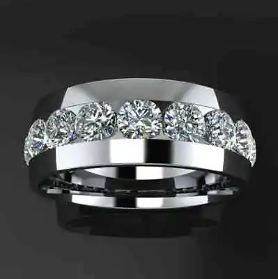 3Ct Round Simulated Diamond Eternity Men's Engagement Ring 14K White Gold Plated • $88.73