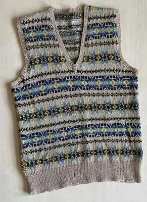 Original Vtg 1940s Mens Fairisle Hand Knitted Wool Pullover Vest • £44.99