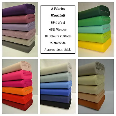 £8.85 • Buy Superior Quality 35% Wool Blend Felt Fabric 1mm Thick Sold In Sheets, Per Metre