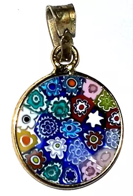 Vtg AMV MILLEFIORI GOLD/STERLING GLASS PENDANT--Italy • $14.95