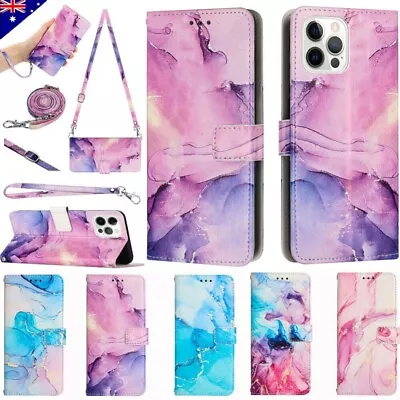 Marble Leather Wallet Case Cover Strap For IPhone 15 14 13 12 11 Pro Max 8 Plus • $3.79