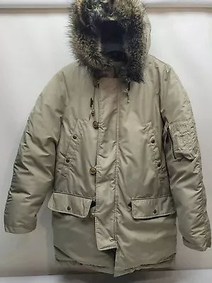 J. Crew Men's Nordic Down Parka Removable Fur Faux Hooded Size S Eco-Friendly • $42