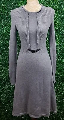 Cerruti 1881 Women Midi Knit Dress Virgin Wool Ribbed Grey Long SleeveSize M • £31.67