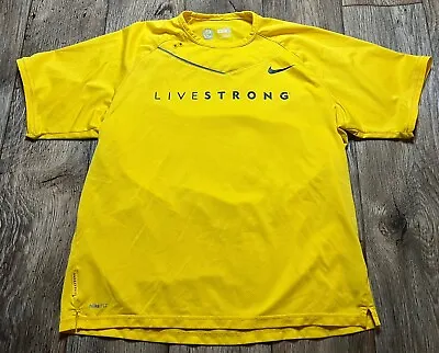 Nike Livestrong Shirt Jersey Mens Large Fit Dry Yellow Black *Spot On Sleeve* • $14.50