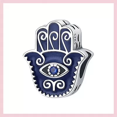 Genuine 925 Sterling Silver Blue Hamsa Hand Bead Charm + FREE Jewellery Bag! • £12.50