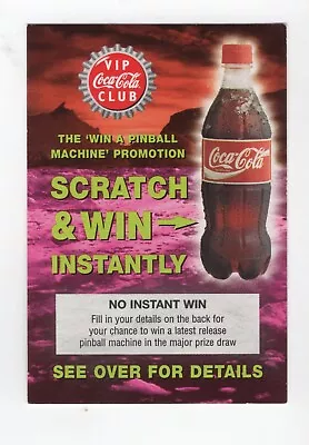 Coca-Cola Win Pinball Machine Promtion Card 1997 • $4.99