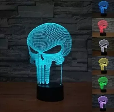 PUNISHER MARVEL AVENGERS 3D Acrylic LED 7 Colour Night Light Touch Table Lamp • $19.88