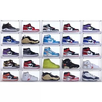 Magnetic Shoe Storage Box Drop Side/Front Sneaker Case Stackable Container XL • $19.95