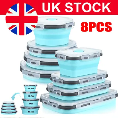 8 Foldable Silicone Collapsible Folding Storage Lunch Boxes Silicone Food Boxs • £21.91