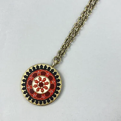 Lucky Brand Statement Medallion Necklace Reversible Boho Tribal Gold Tone Enamel • $16.50