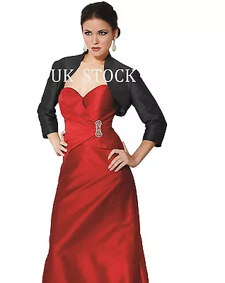 Red/BLue/Black Soft Satin Bolero/Shrug/Jacket/Stole 3/4 Length Sleeves XS S M L • £10.99