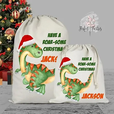 £5.99 • Buy Personalised Dinosaur T Rex Christmas Present Stocking Sack Gift Bag, Girl Boy