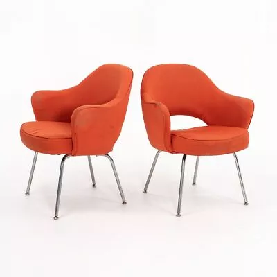 2010s Eero Saarinen For Knoll Executive Arm Chair In Orange Fabric 2x Available • £723.85