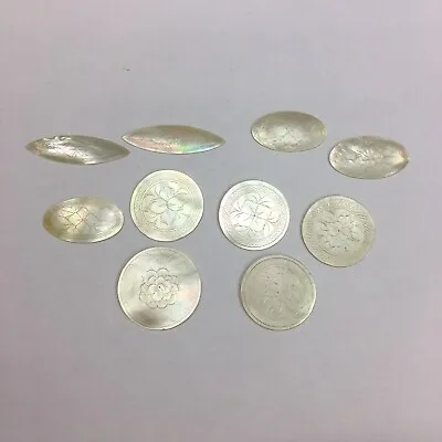 Job Lot Of 10 Antique Mother Of Pearl Gaming Counters • $61.90
