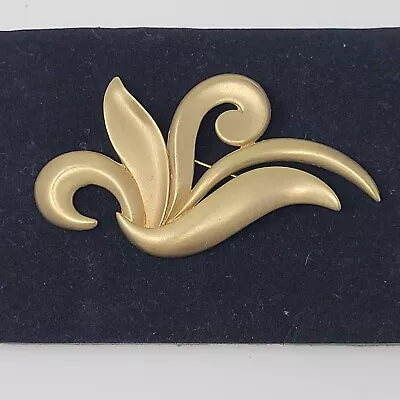 Vintage Signed JJ Brushed Gold Fleur De Lis Brooch Pin Modernist Large Statement • $39