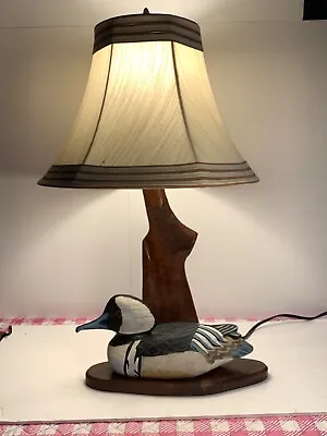 Duck Decoy Gunstock Lamp With Drake Hooded Merganser  • $180