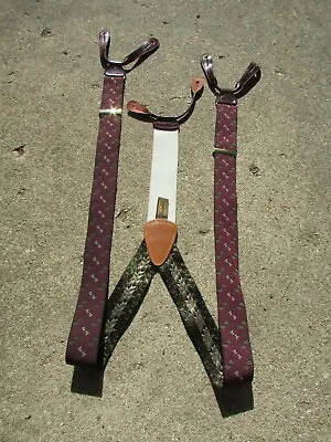 TRAFALGAR Dark Brown Leather Burgundy Fruit Gold Clip Men's Dress Suspenders • $19.99