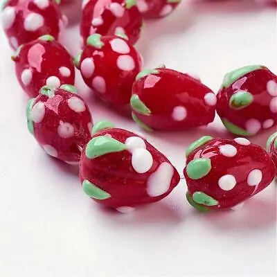 Handmade Lampwork Glass Strawberry Beads 15 X 11mm Pack Of 10 – Red • £3.90