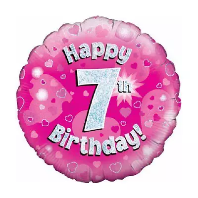 Happy 7th Birthday Pink Holographic 18  Foil Helium Balloon Party Decoration • £2.54