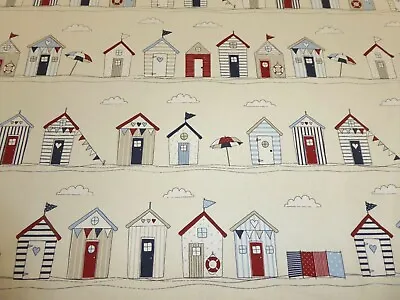£10.99 • Buy BEACH HUTS BLUE By Fryetts - 100% Cotton Fabric - Curtains / Upholstery / Crafts